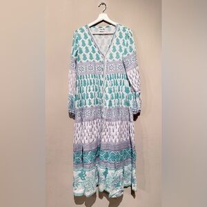 VINTAGE IBIZA FLORAL COTTON BOHEMIAN MAXI DRESS SPRING SUMMER Women M Vacation